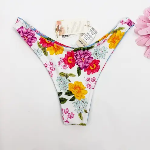 Agua Bendita X Revolve Avy Reversible Bikini Bottom in Blue & White Eden Floral