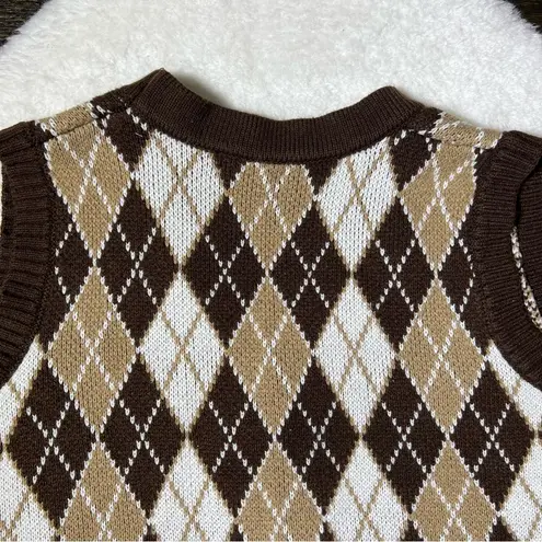 Oil Rice Brown Argyle Button Front Sweater Vest Size L