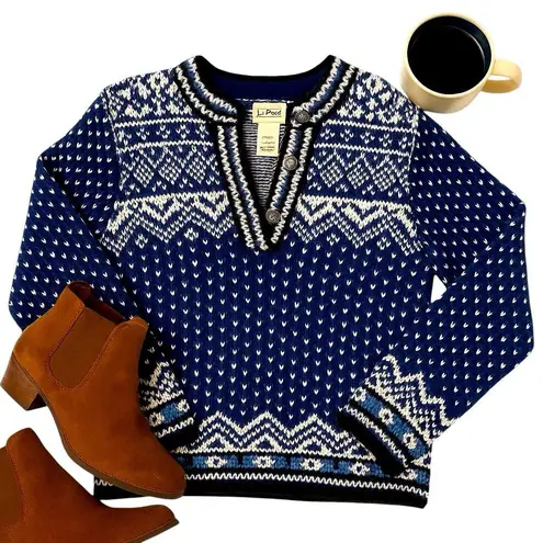 L.L.Bean Women’s Blue Cream Fair Isle Knit Cottagecore Ski Sweater Small in EUC