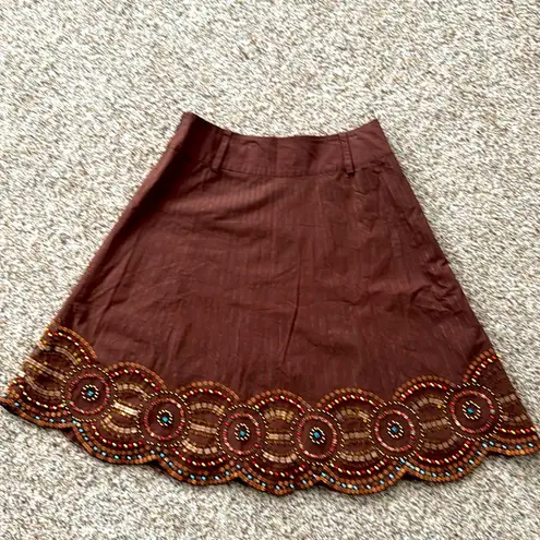Basi and Maude embroidered embellished beaded brown western skirt size 6