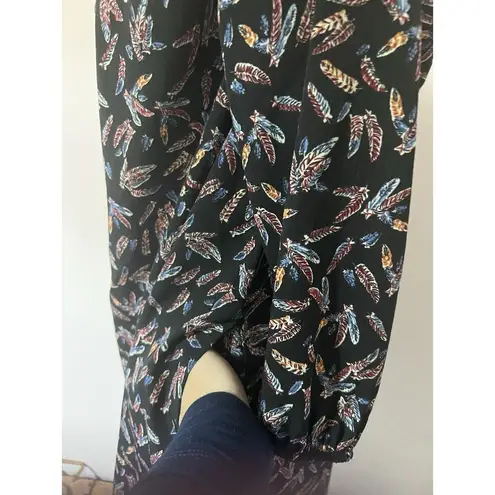 THML Dress Sz M Western Feather Open Shoulders Knee Length Embroidered Hem Strap