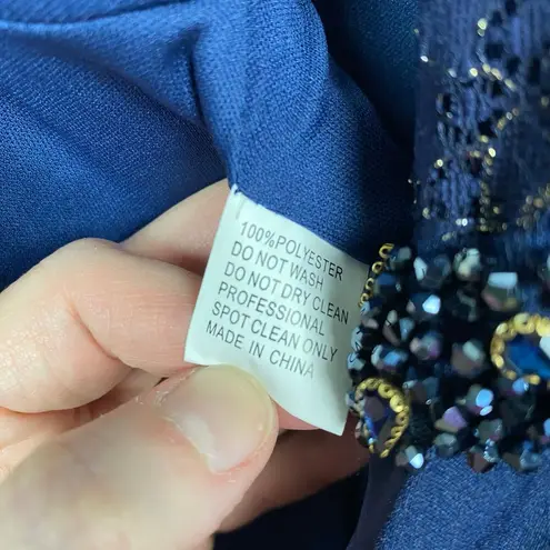 Mac Duggal Midnight Blue Fabulous Lace Illusion Bodice Beaded Belt Gown Sz.22W