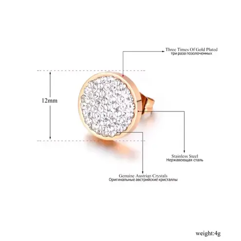 Boutique Sparkling Iced Crystal Round Stud Earrings Silver Plated Stainless