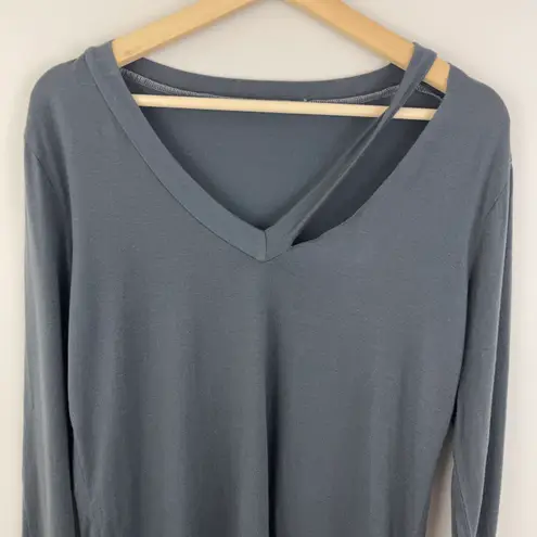 Groceries Apparel Dark Green Grey Soft Lightweight V Neck Long Sleeve Top