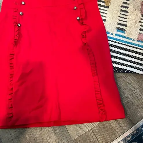 Red Pencil Stretchy Pull On Ruffle Skirt Love Scarlet Size L Red Size L