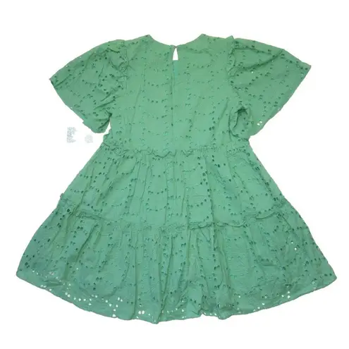 Tuckernuck NWT Hyacinth House Mollie in Green Eyelet Cotton Tiered Mini Dress S