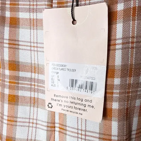Missguided NEW NWT Orange Check Flared Trousers Size 2 Indie Y2K Schoolgirl