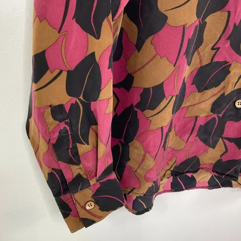 Harvé Benard Harve Benard Pink Black Brown Printed 100% Silk Button Front Top Women's Size 6