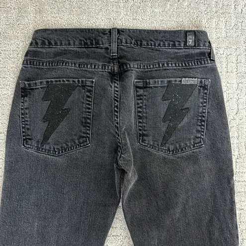 7 For All Mankind VTG 7 FAM black flares lightning bolt sparkle back pocket washed black grey gray