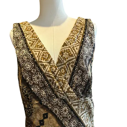Rabbit Rabbit Rabbit Dress Midi Browns Aztec Sleeveless Sheer Lined Boho SZ 16 Brown