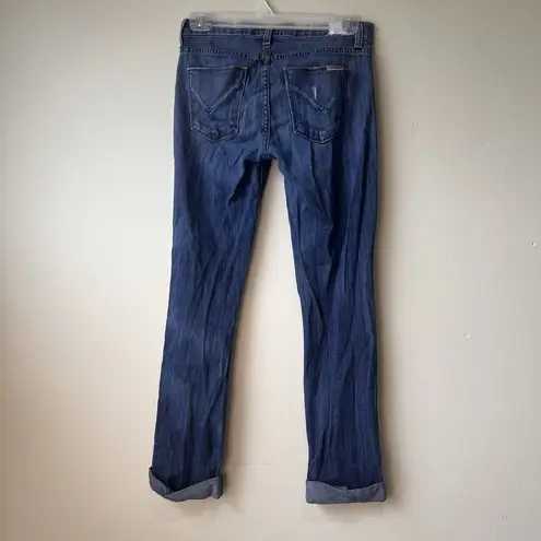 Hudson  Tilda Midrise Straight Cuff  Jean Women Sz 25 Blue Distressed Stretch