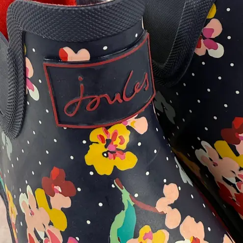 Joules Wellibob Women's Floral Print Navy Red Ankle Rain Boots Size US 7 Blue