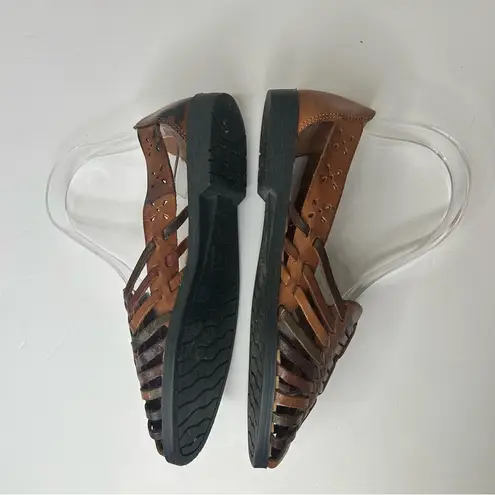 American Vintage Vintage 90s y2k 2000s fisherman leather Brown Leather Cutout Flats shoes 7.5