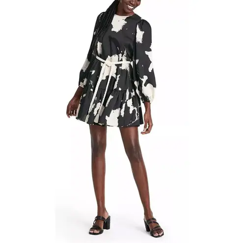 Alexis x Target Long Sleeve Rope Belt Tiered Mini Dress Black White Print, Sz M Size M