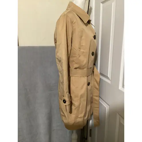 L.L.Bean Coat Womens Medium Tan Khaki Belted Trench Single Breasted Button Front