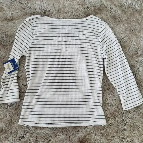 Arizona Jeans Arizona Jean Co White and Black Stripe Ribbed 3/4 Sleeve Top Size Large