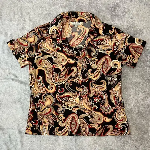 Uniform Petite JohnPaulRichard Black Red Gold Paisley Business Top Size Medium