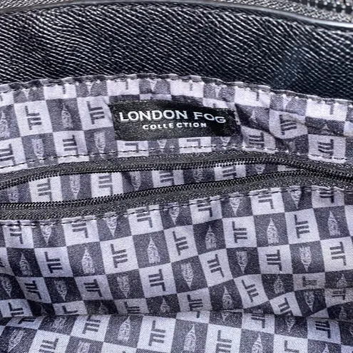London Fog black bag shoulder bag with ribbon multi pocket medium size