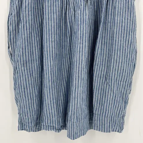 Faherty Gemina 100% Linen Mini Shirt Dress Pintuck Striped Blue White Size Small