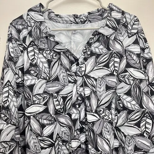 Catherines Black White Button Front 3/4 Tab Sleeve Timeless Blouse Size 4X