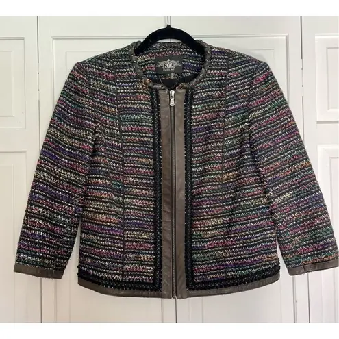 Rachel Roy genuine leather and boucle zip front blazer 6