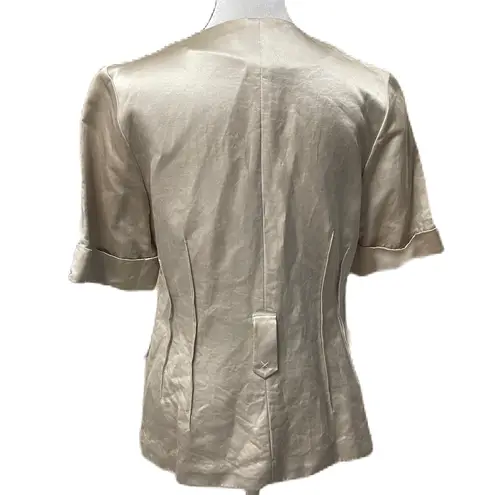 Ricky Freeman Rickie Freeman Teri Jon Beige Women's Silk Blend Short Sleeve Blouse Size 6