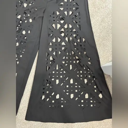 Women’s Casual High Rise High Waist Hollowed Out Cut Out Wide Leg Black Pants Size L
