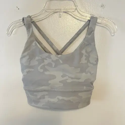 Lululemon Energy Sports Bra Long Line Women’s Size 4 Gray Camo No Pads