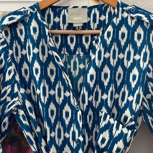 Maeve NEW Anthropologie Ikat Frequencies Blue White Shirt Dress Preppy Vacation