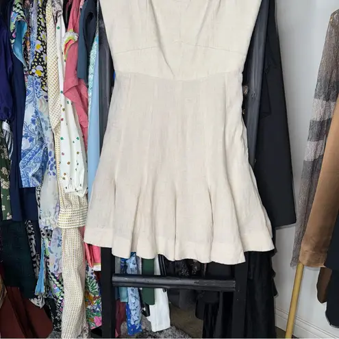 Club Monaco Linen Fluted Hem Mini Dress Beige Neutral