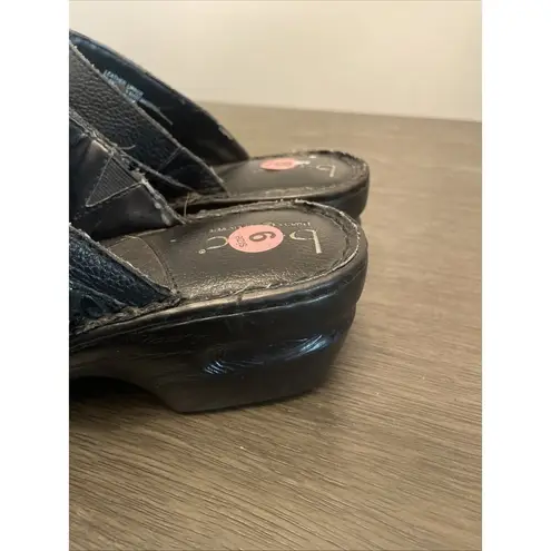 BOC Born Concepts Black Leather Clogs Mules Womens Shoes Wedges Size 9 Slip On