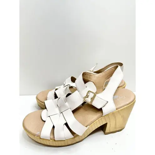 Dr. Scholl’s Sandals Size 9.5 White Leather Open Toe Platform Shoes Buckle