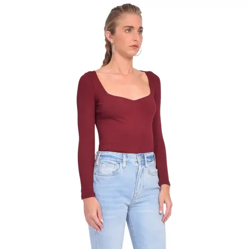 Ba&sh Barth Burgundy Ribbed Sweetheart Long Sleeve Top Small Holiday Layer Chic