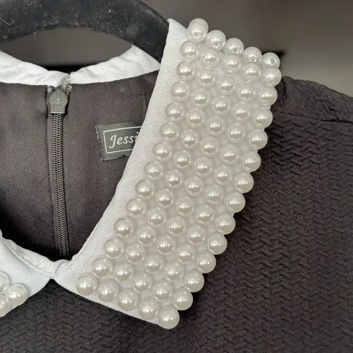 Jessica Howard Black A Frame Short Dress With Pearl Beaded Collar