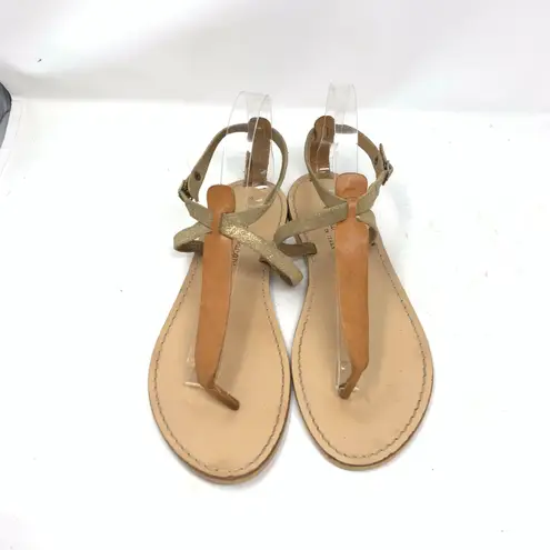 Niccolo Vacari Thong Sandals Tan Leather Gold Made in Italy 10 Flat Minimalist