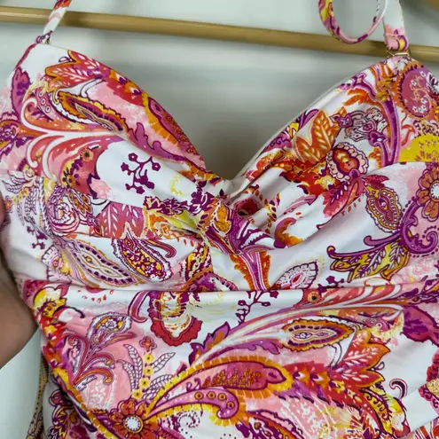 LAUREN RALPH LAUREN Womens Bandeau Paisley Print One Piece Swimsuit Size 10 Pink