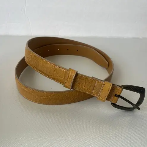 BYBLOS Leather Brass Buckle Womens Belt Sz EU 95 Medium Yellow Italy Adjustable