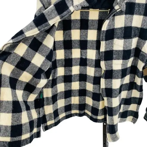 Ralph Lauren Womens L Buffalo Plaid Shacket Black and Ivory Full Zip 100% Wool Size L