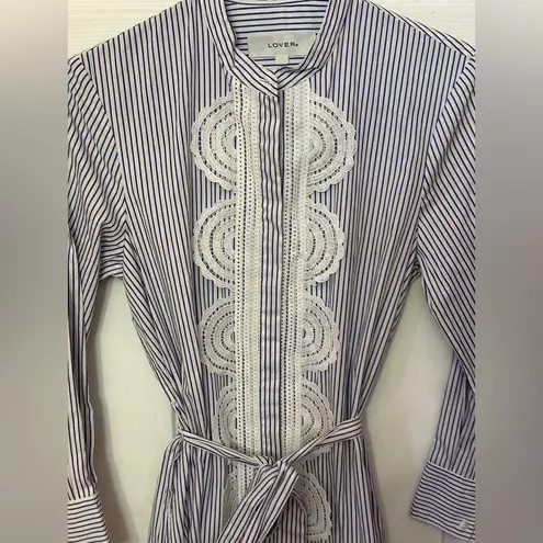 LOVER the Label Striped Shirt Dress Blue White Guipure Lace Trim Size 4