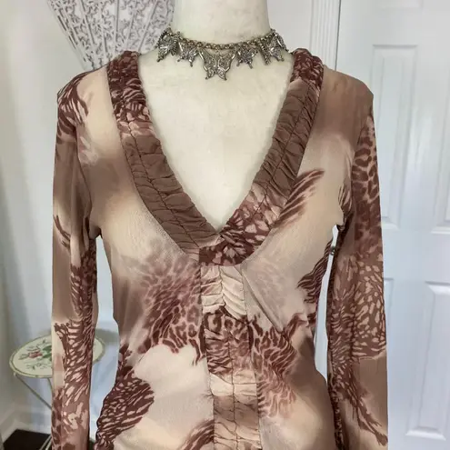 Sweet Pea Collection Early 2000's Brown Tan Grunge Tattoo Mesh Long Sleeve L Size L