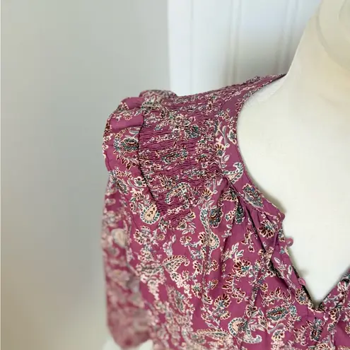 AVARA Boho Paisley Ruffle Blouse – Size Large Red