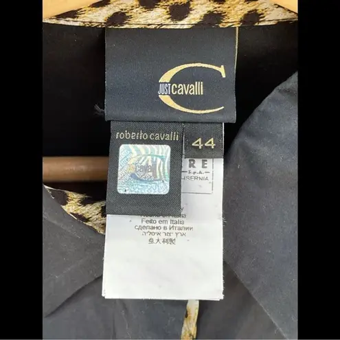 Just Cavalli Black Cotton Shirt With Leopard Pattern Trimming Size 44/8