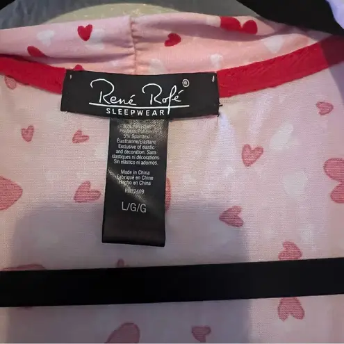 Rene' Rofe' Sleepwear Two pieces Hearts, Size Large Belted, Red, Pink