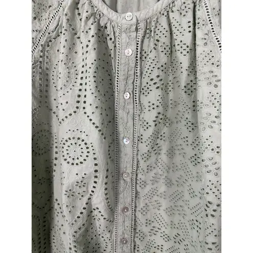 Faherty Valencia Eyelet Boho Bohemian Coastal Dress Sage Green Size XL