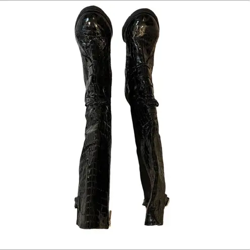 Isaac Mizrahi New York Isgeogin Black Leather Croc Tall boots