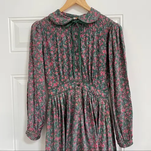 Vintage Floral Prairie Cottage Core Midi Dress Green