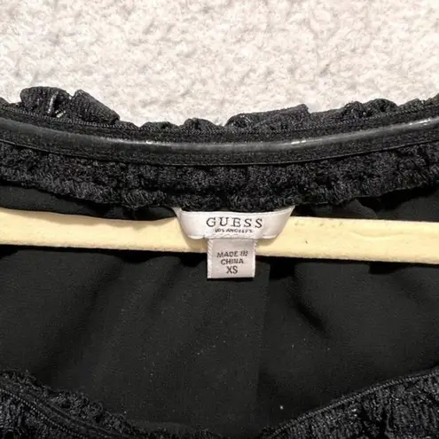Guess  Cottagecore‎ Womens Tops XS Black Lace Layered Off The Shoulders Crop