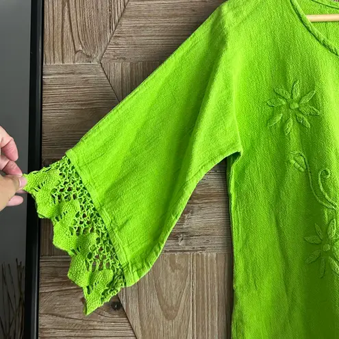 NWT Manta Del Lago Cotton Top Sz Small Green 3/4 Sleeve Pointed Hem