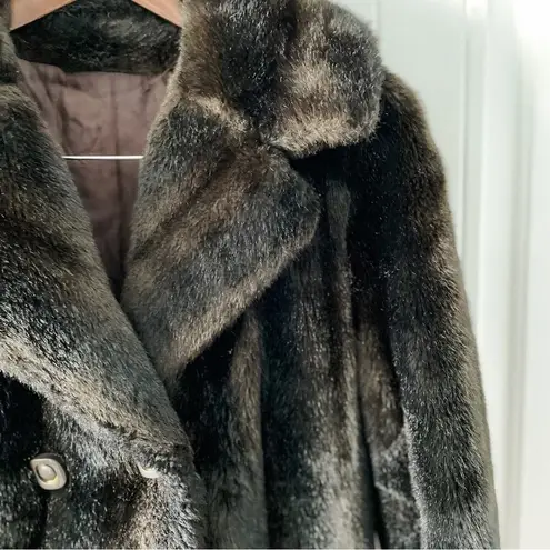 Vintage 60s/70s Tissavel France Faux Fur Long peacoat overcoat size S Brown