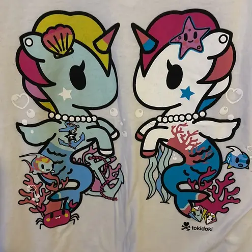 Tokidoki  Mirrored Mermicorno White Graphic T-Shirt Size XL EUC #0045